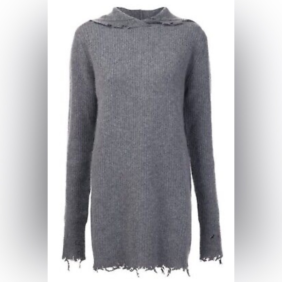 NWOT RtA CELINE Hooded Sweater Dress Tunic Hoodie Cashmere Knit Ash Distressed - Picture 10 of 16